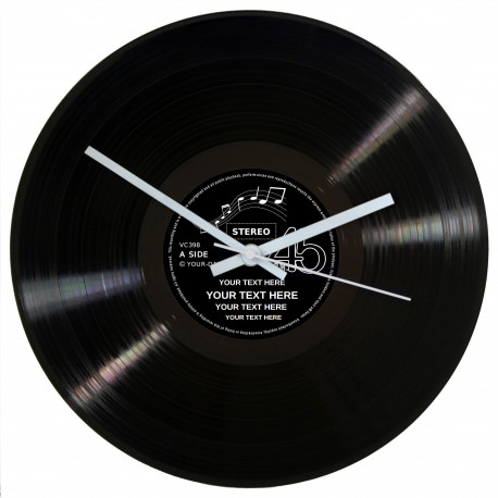 Personalised 12 Inch Vinyl Record Wall Clock with black label