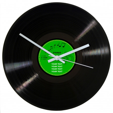 Personalised 12 Inch Vinyl Record Wall Clock with green label