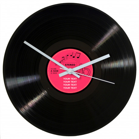 Personalised 12 Inch Vinyl Record Wall Clock with pink label