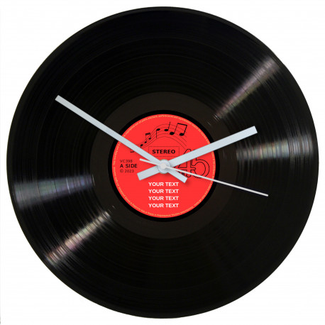 Personalised 12 Inch Vinyl Record Wall Clock with red label