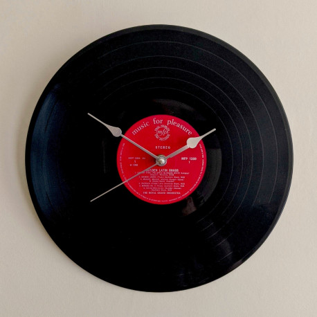 Hand Made Vinyl Record Wall Clock 30cm 12 inches Silver and Red