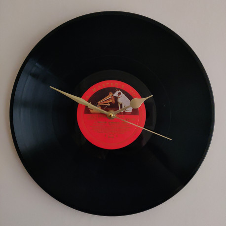 Vintage His Master’s Voice Vinyl Record Wall Clock with Silent Gold Hands