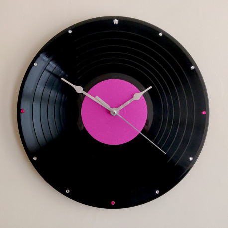 Pink Glitter Vinyl Record Wall Clock – Unique Pink Decor