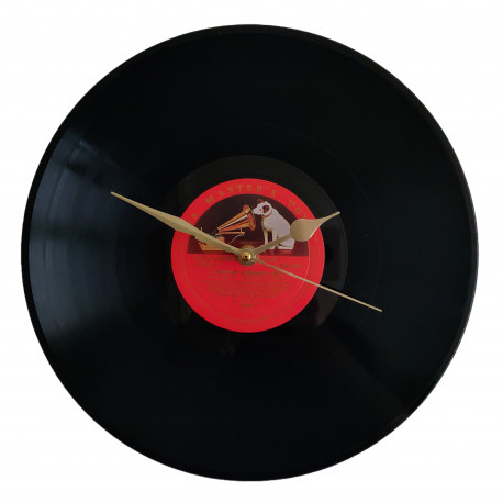 Vintage His Master’s Voice Vinyl Record Wall Clock with Silent Gold Hands