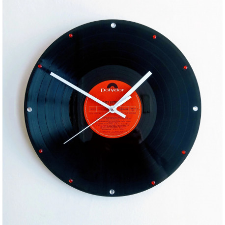 Hand Made Record Clock 12 inch LP With Red Label & White Clock Hands